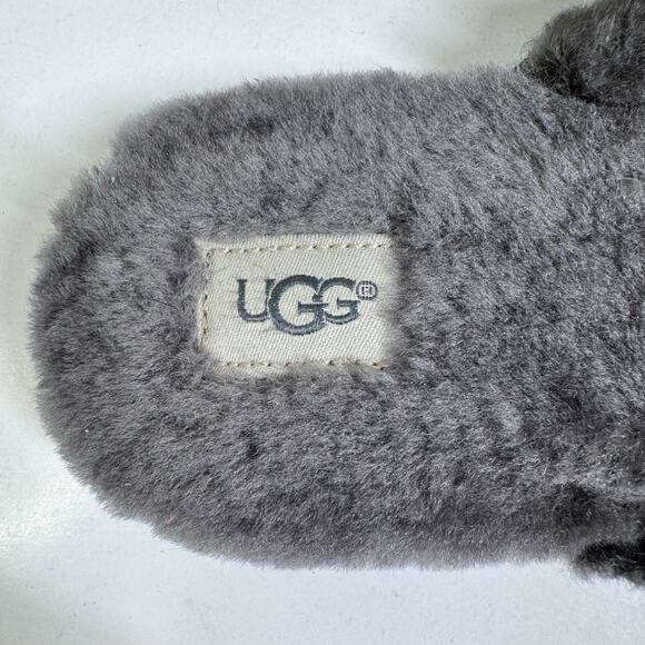 UGG Slippers 11 Lane Metallic Gunmetal Suede Fur Lined Sheepskin Loafer Mule - Picture 10 of 13